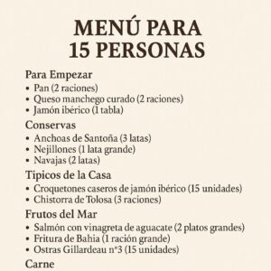 Menú para 15 personas