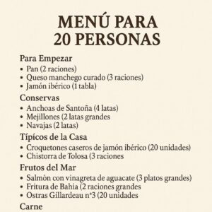 Menú para 20 personas