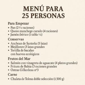 Menú para 25 personas