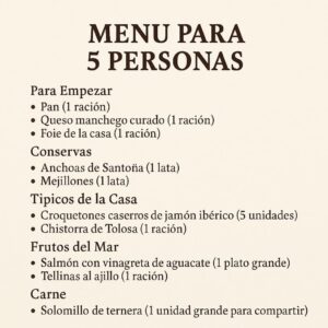 Menú para 5 personas